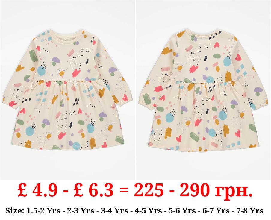 Cream Bright Paint Spot Sweater Dress