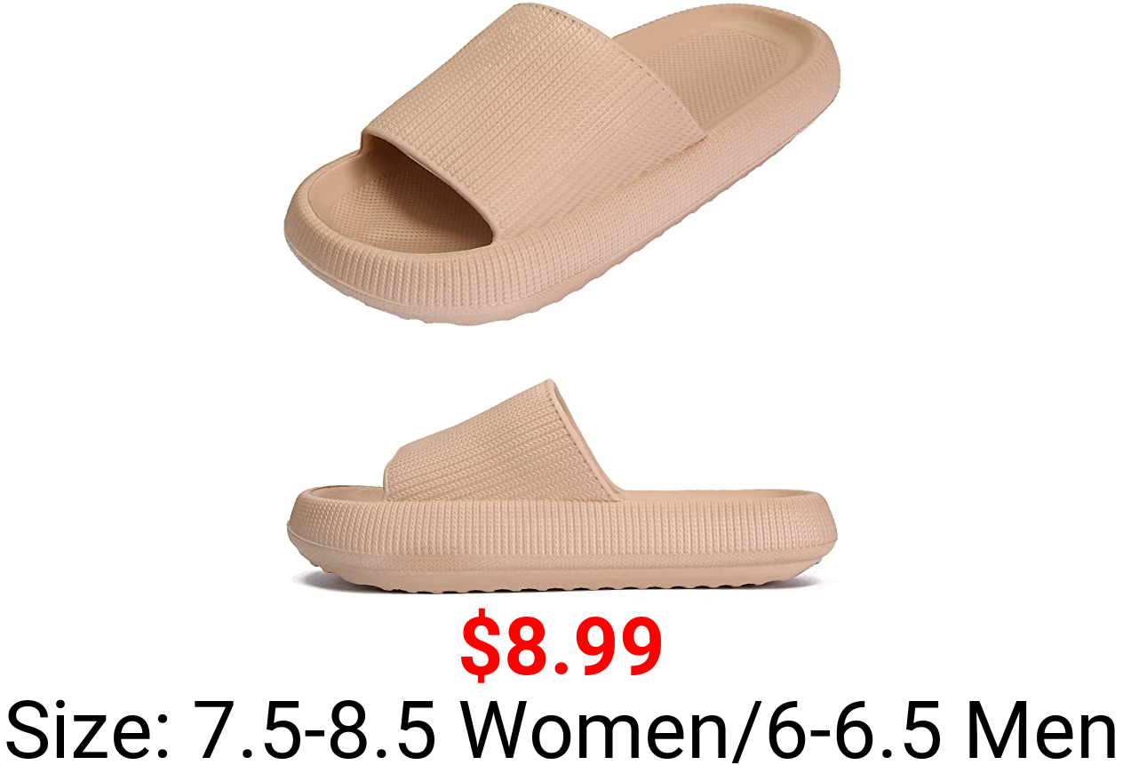 Pillow Slippers for Women & Men, Shower Shoes Bathroom Sandals, Extra Thick Soft Cloud Cushioned Non-Slip Quick Drying Massage Open Toe Pool Gym House Platform Slippers