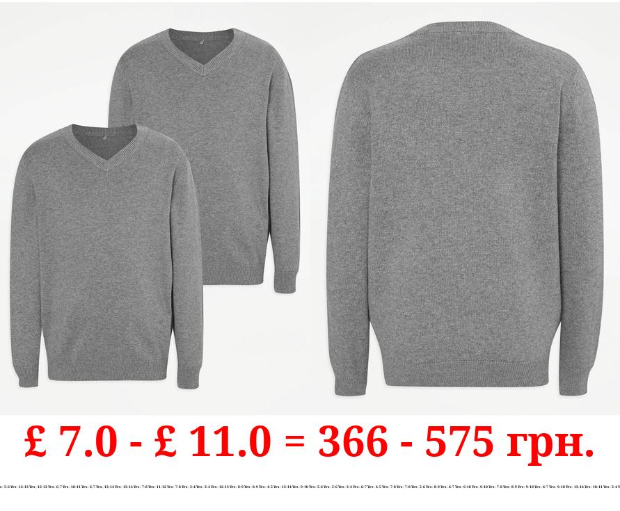 Light Grey Cotton Rich V Neck School Jumper 2 Pack