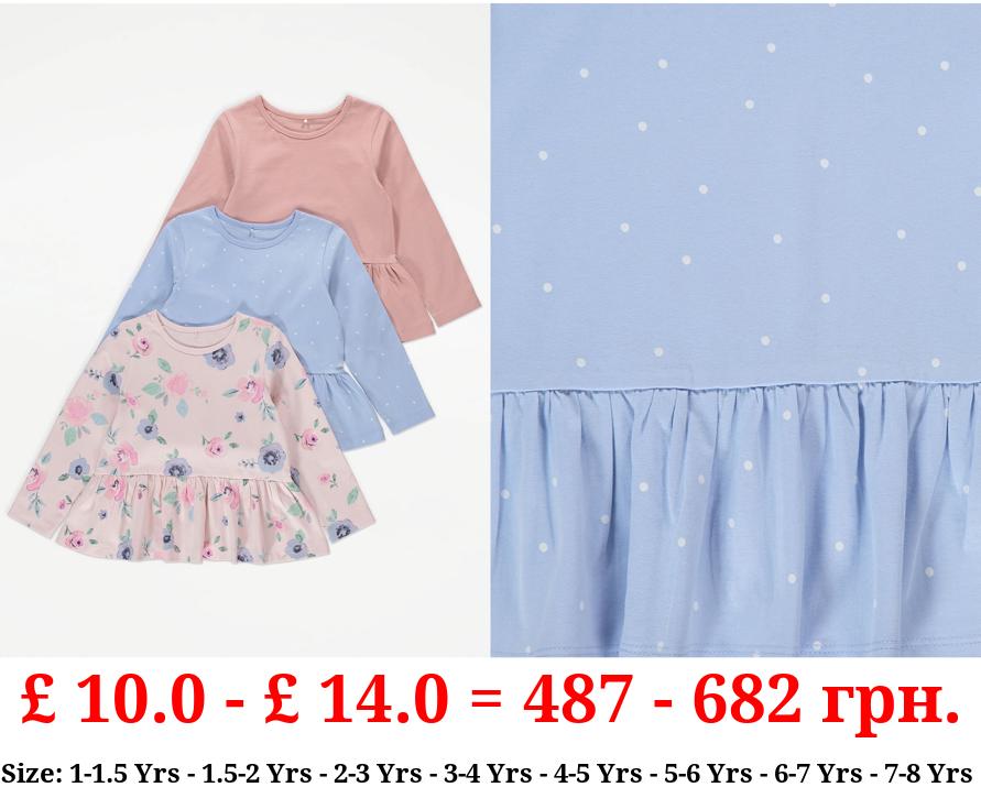 Floral Rose Long Sleeve Peplum Tops 3 Pack