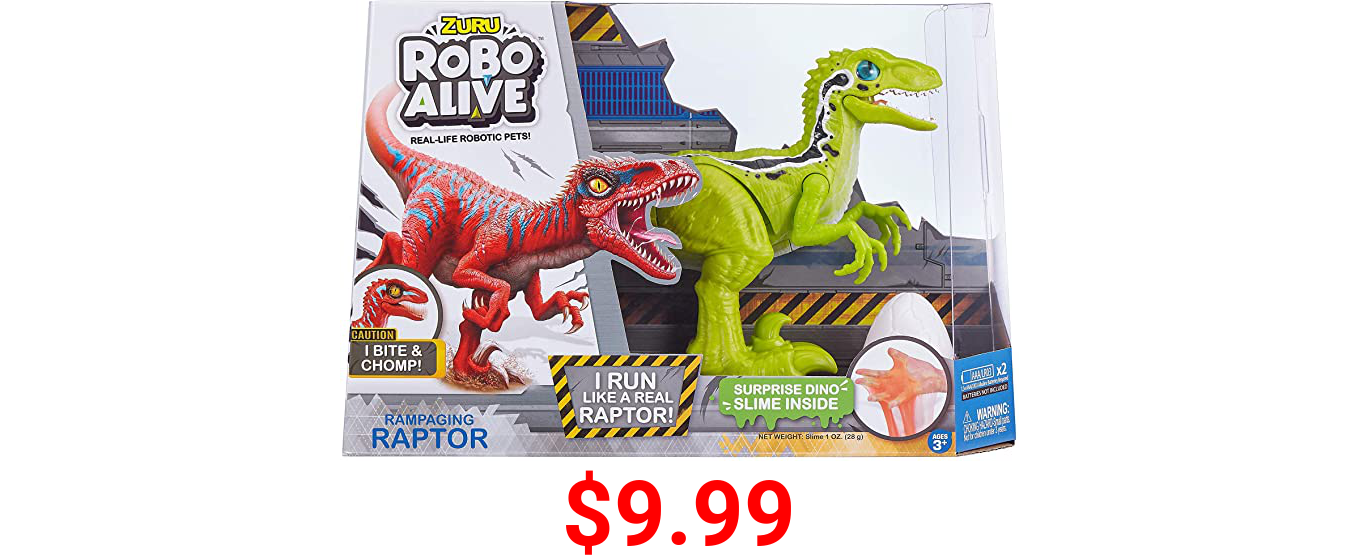 Robo Alive Rampaging Raptor Dinosaur Toy with Realistic Dinosaur Movement (Green) by ZURU