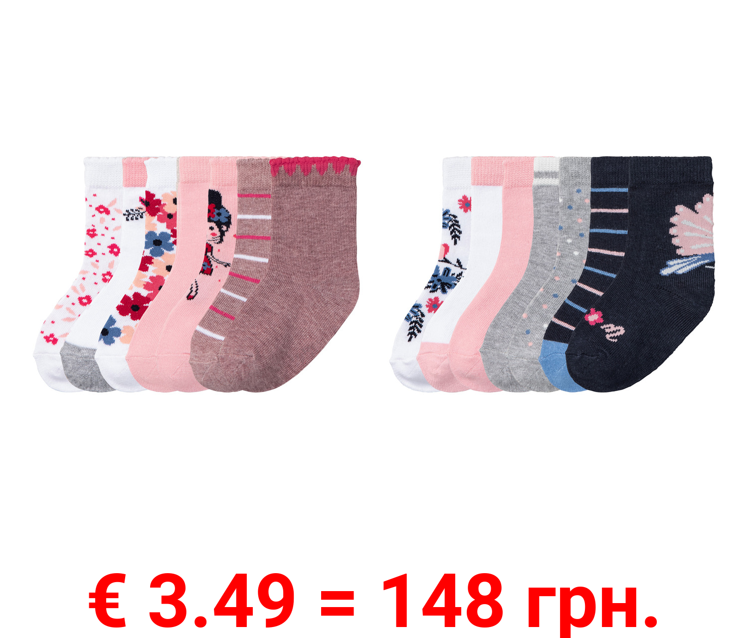 lupilu® Kleinkinder Mädchen Socken, 7 Paar, mit Bio-Baumwolle