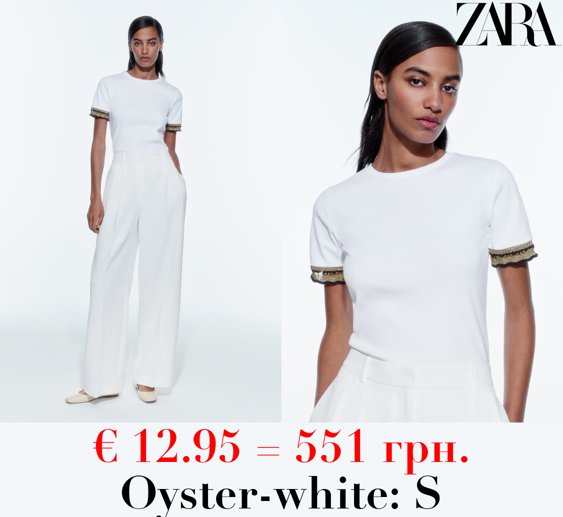 COTTON T-SHIRT WITH EMBELLISHED TRIM