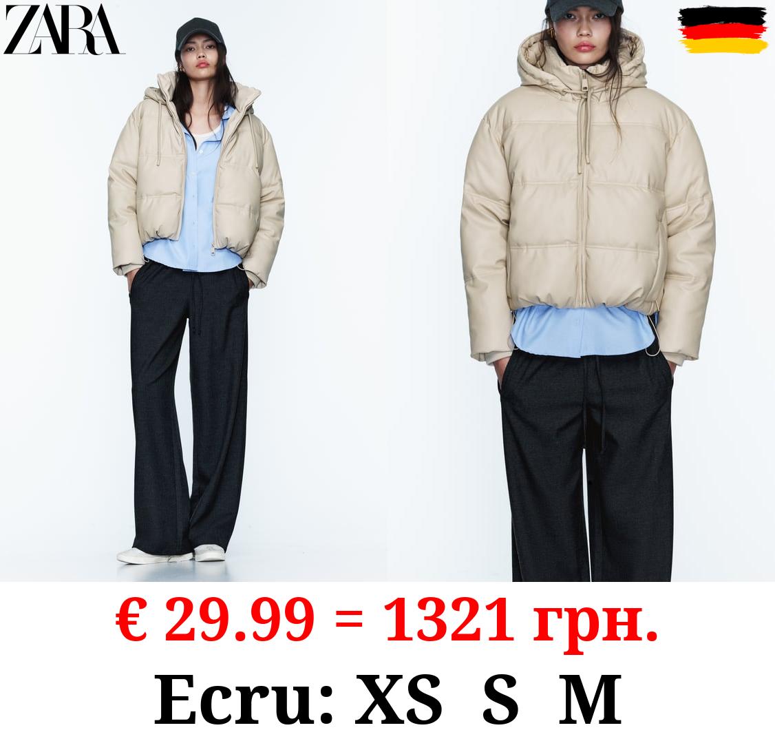 WIND PROTECTION FAUX LEATHER CROPPED PUFFER ANORAK