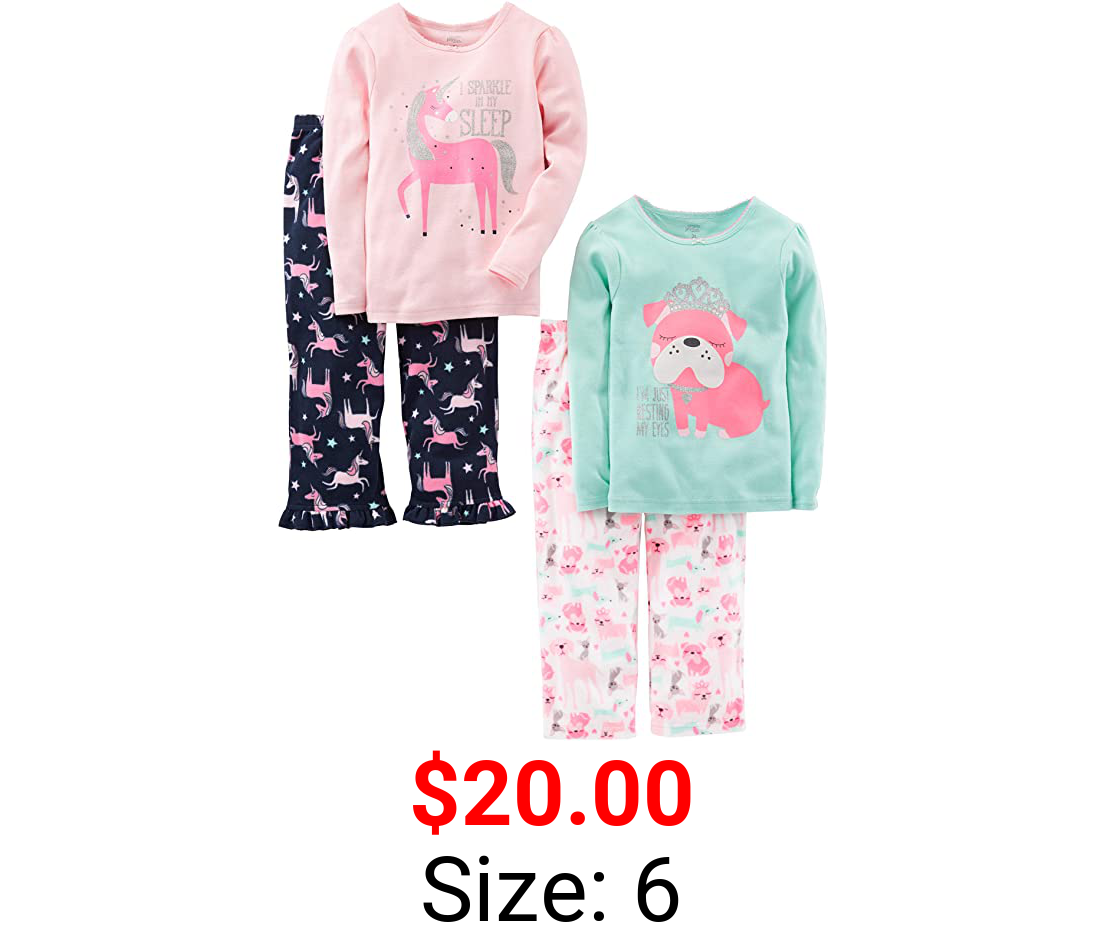 Simple Joys by Carter's Little Kid and Toddler Girls' 4-Piece Pajama Set (Cotton Top & Fleece Bottom)