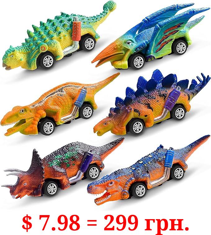 Bambibo Dinosaur Toys for Kids 2-4 Pack of 6 | Mini, Dinosaur Toys for Kids 3-5 | Dinosaur Toys for Kids 5-7 | Dinosaur Cars Pull Back Cars for Toddlers 1-3 | 5 Inch Dinosaur Car Toys