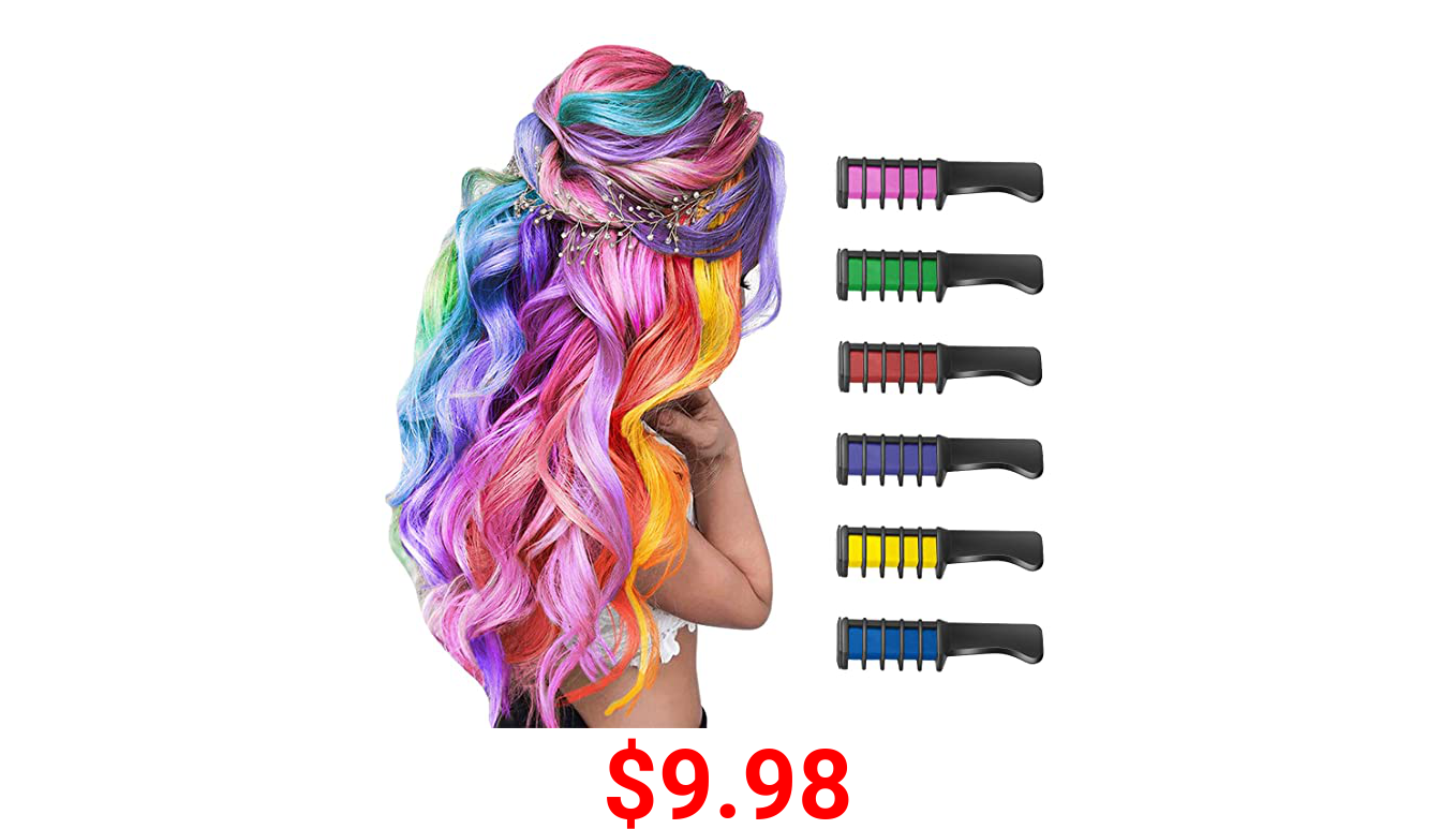 New Hair Chalk Comb Temporary Bright Hair Color Dye for Girls Kids, Washable Hair Chalk for Girls Age 4 5 6 7 8 9 10 New Year Birthday Party Cosplay DIY Children's Day, Halloween, Christmas (Blue, Yellow, Purple, Red, Green, Pink)