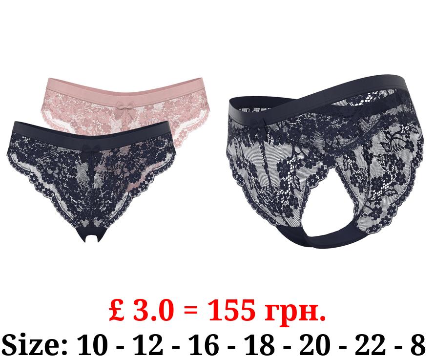 Lace High Leg Knickers 2 Pack