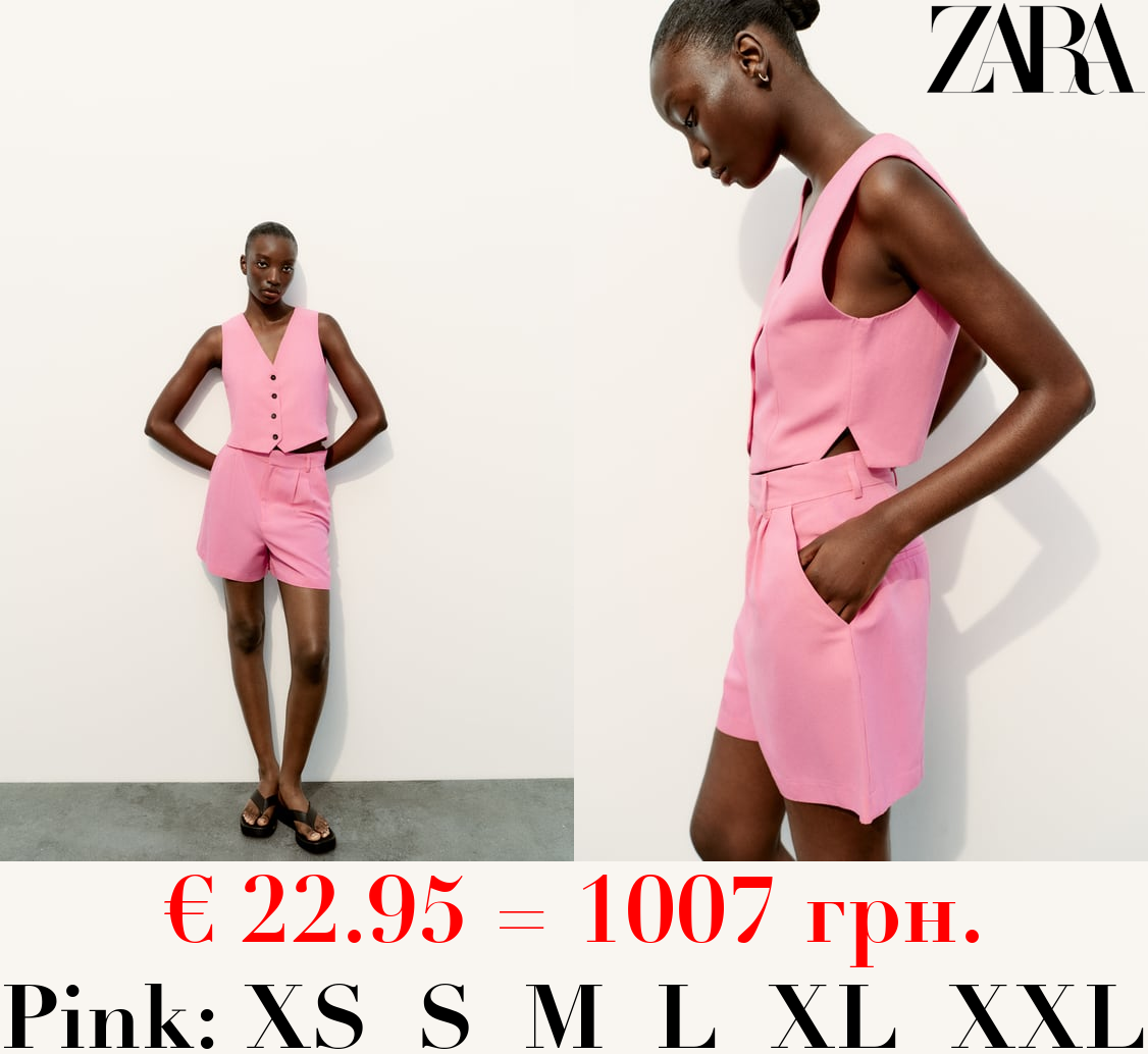 HIGH-WAIST PLEATED BERMUDA SHORTS