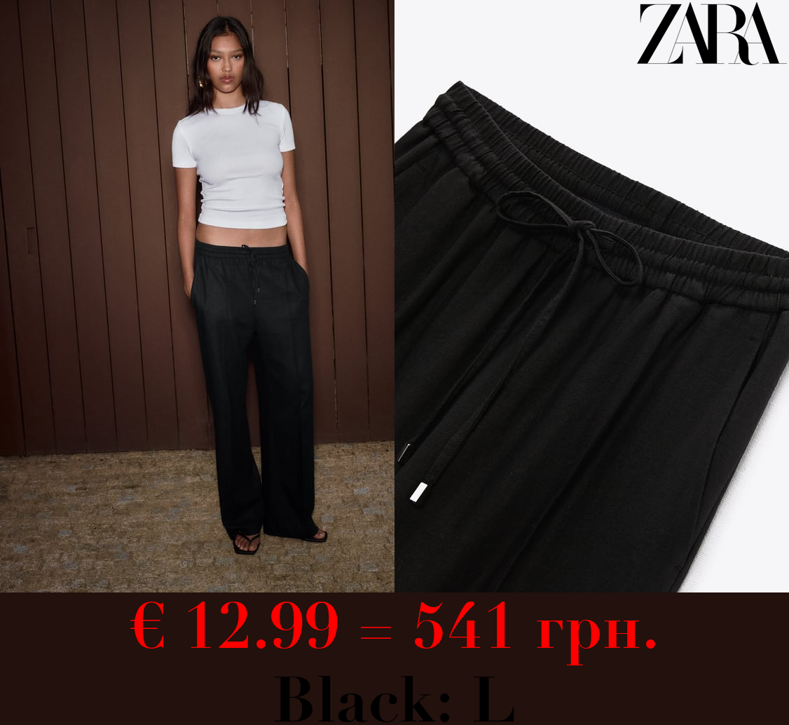 LINEN BLEND STRAIGHT TROUSERS