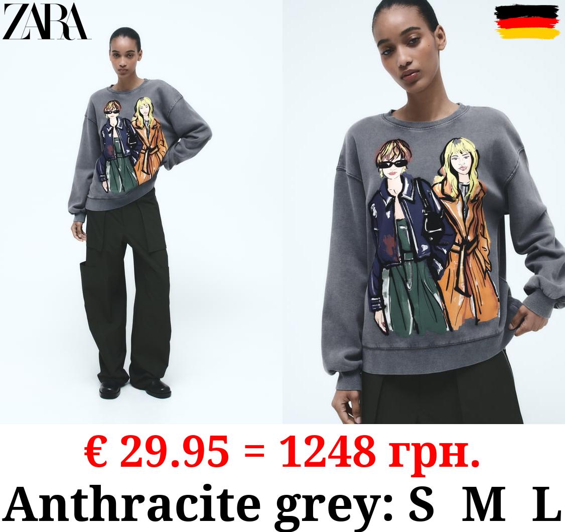 FADED-EFFECT GIRLS PRINT SWEATSHIRT