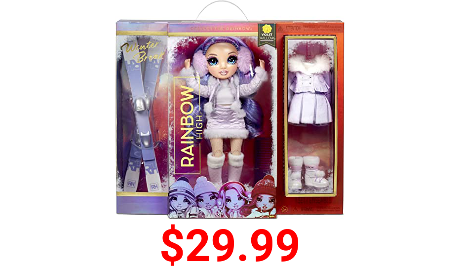 Rainbow High Winter Violet Willow – Purple Fashion Doll and Playset with 2 Designer Outfits, Pair of Skis and Accessories, Gift for Kids and Collectors, Toys for Kids Ages 6 7 8+ to 12 Years Old