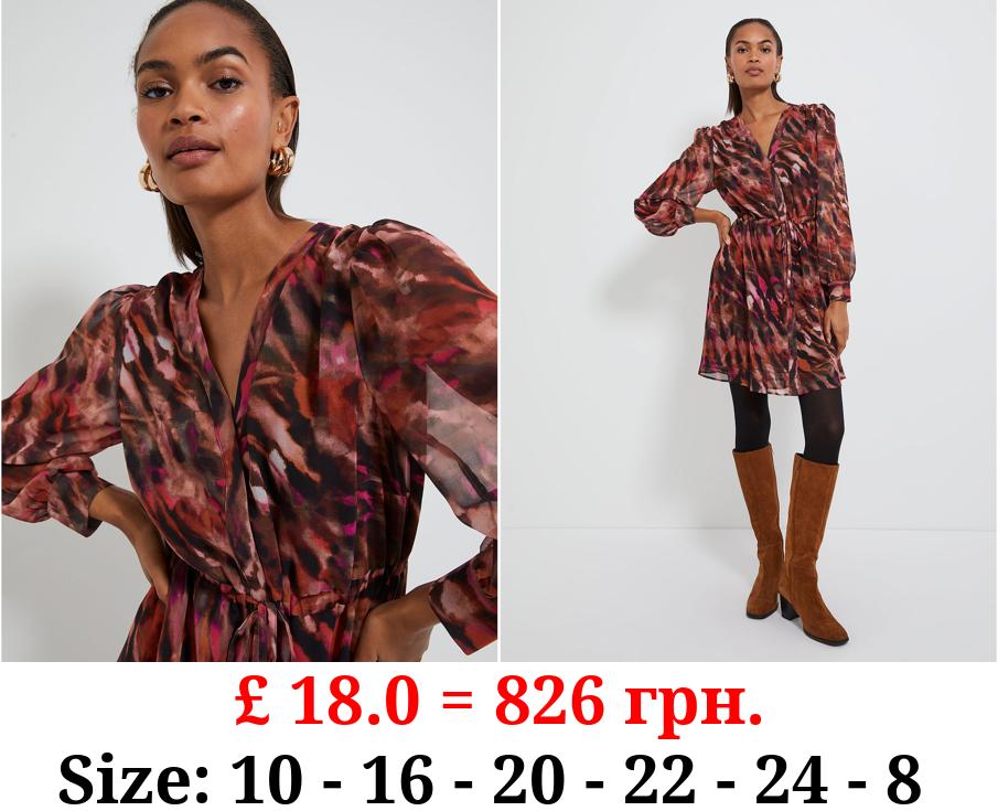 Brown Patterned Mini Shirt Dress