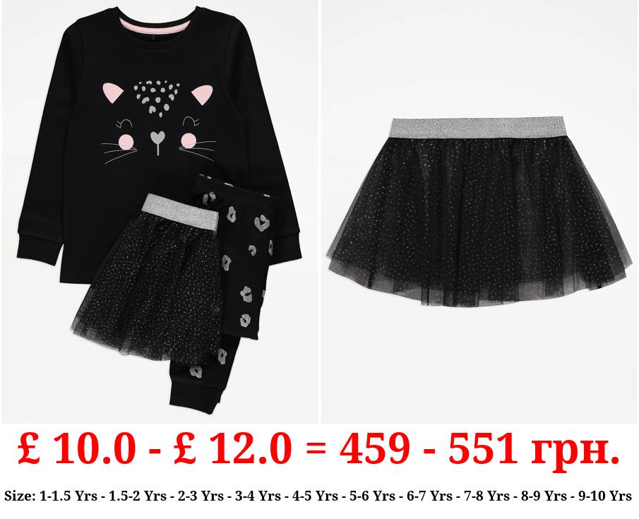 Black Cat Halloween Pyjamas and Tutu 3 Piece Set