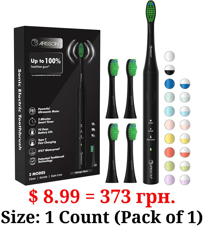 ARISSON Sonic Electric Toothbrush for Adults and Kids, 1.5H Charge for 90 Days, 40,000 VPM Power Toothbrush, Ultrasonic Electric Toothbrushes, 2 Minutes Smart Timer, 1.6 Oz Travel Toothbrush, Black