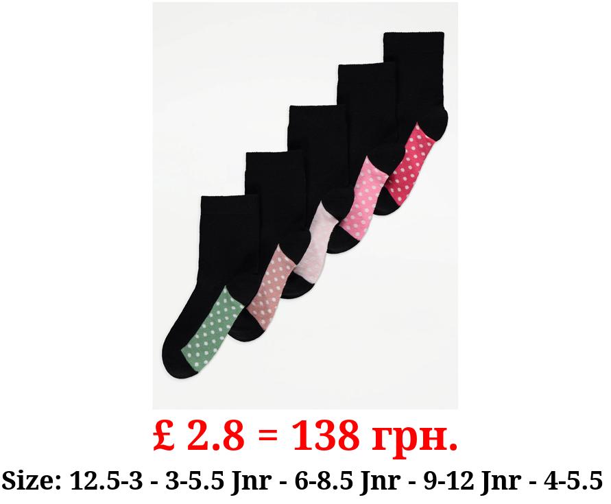 Black Spotty Cotton Rich Ankle Socks 5 Pack
