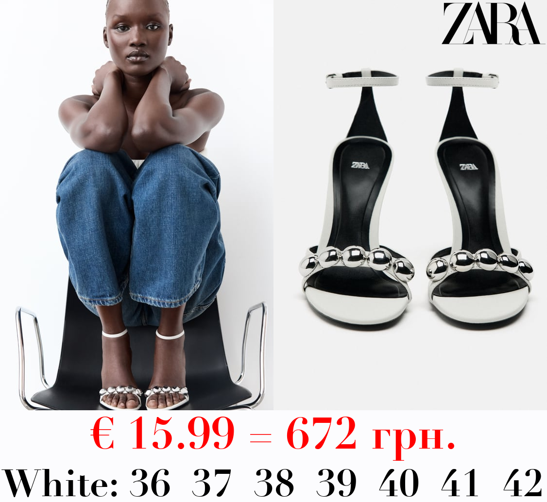 EMBELLISHED LEATHER HEELED SANDALS