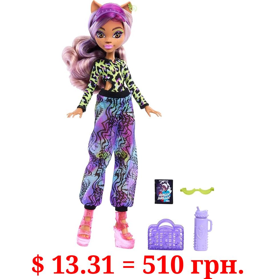 Monster High Scare-adise Island Clawdeen Wolf Doll with Swimsuit, Joggers and Beach Accessories Like Visor, Water Bottle, and Book