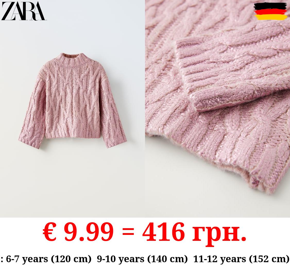 METALLIC CABLE-KNIT SWEATER