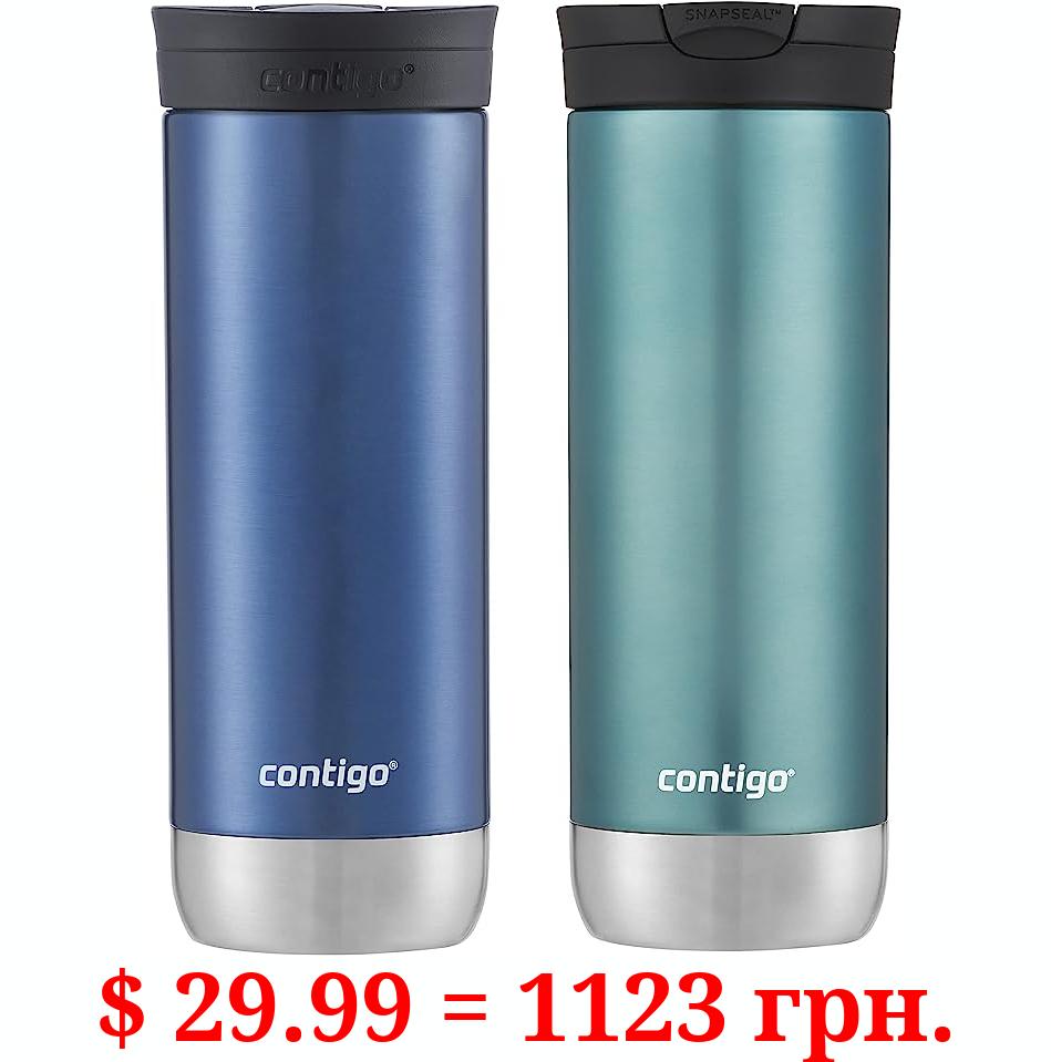Contigo Huron Vacuum-Insulated Stainless Steel Travel Mug with Leak-Proof Lid, Keeps Drinks Hot or Cold for Hours, Fits Most Cup Holders and Brewers, 20oz 2-Pack, Blue Corn & Bubble Tea