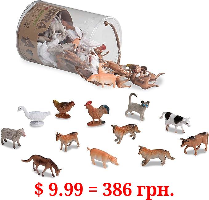 Terra by Battat – Toy Farm Animals Tube – 60 Mini Figures in 12 Realistic Designs – Barnyard Animals in Storage Tube – Cow, Pig, Goat, Sheep & More – Farm Animals – 3 Years +