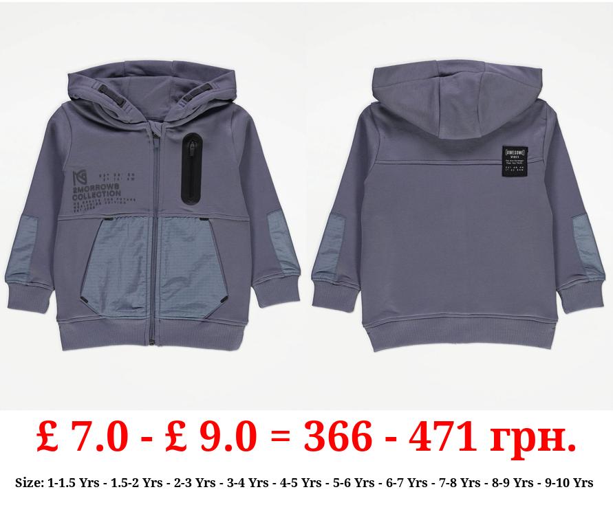 Blue Ripstop Zip Up Hoodie