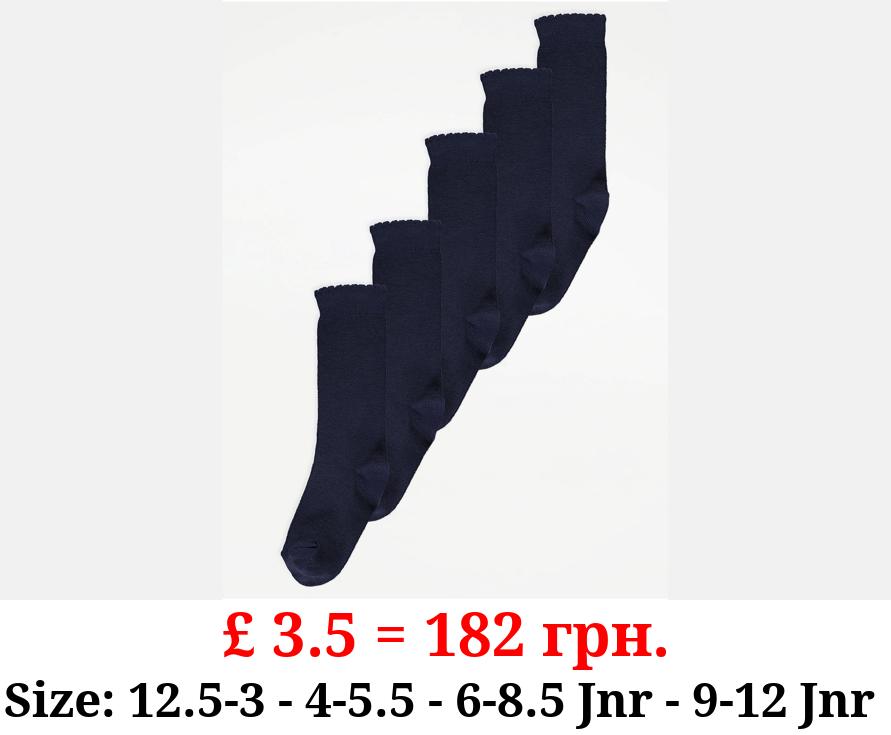 Navy Picot Trim Knee High Socks 5 Pack