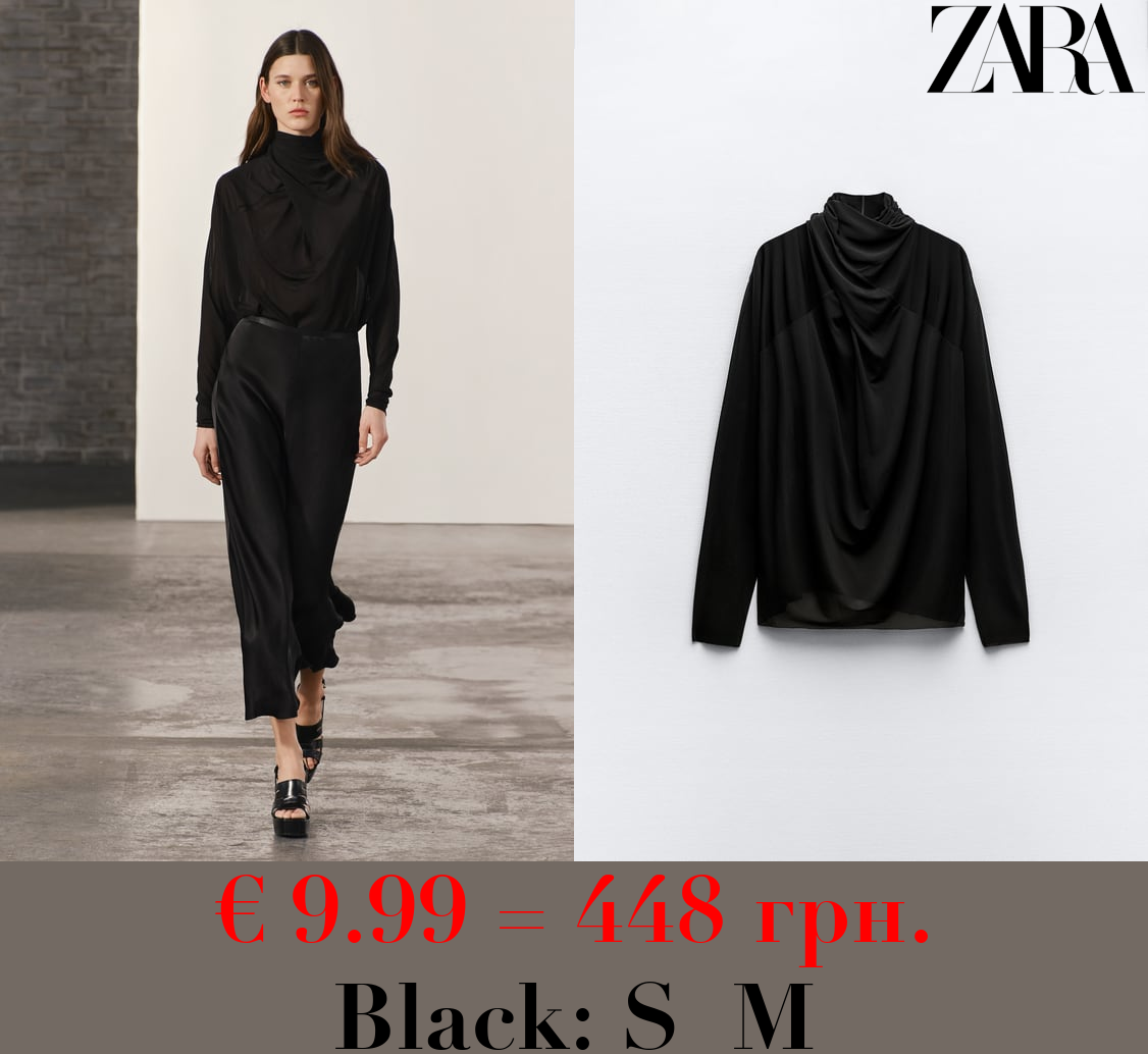 DRAPED SEMI-SHEER T-SHIRT