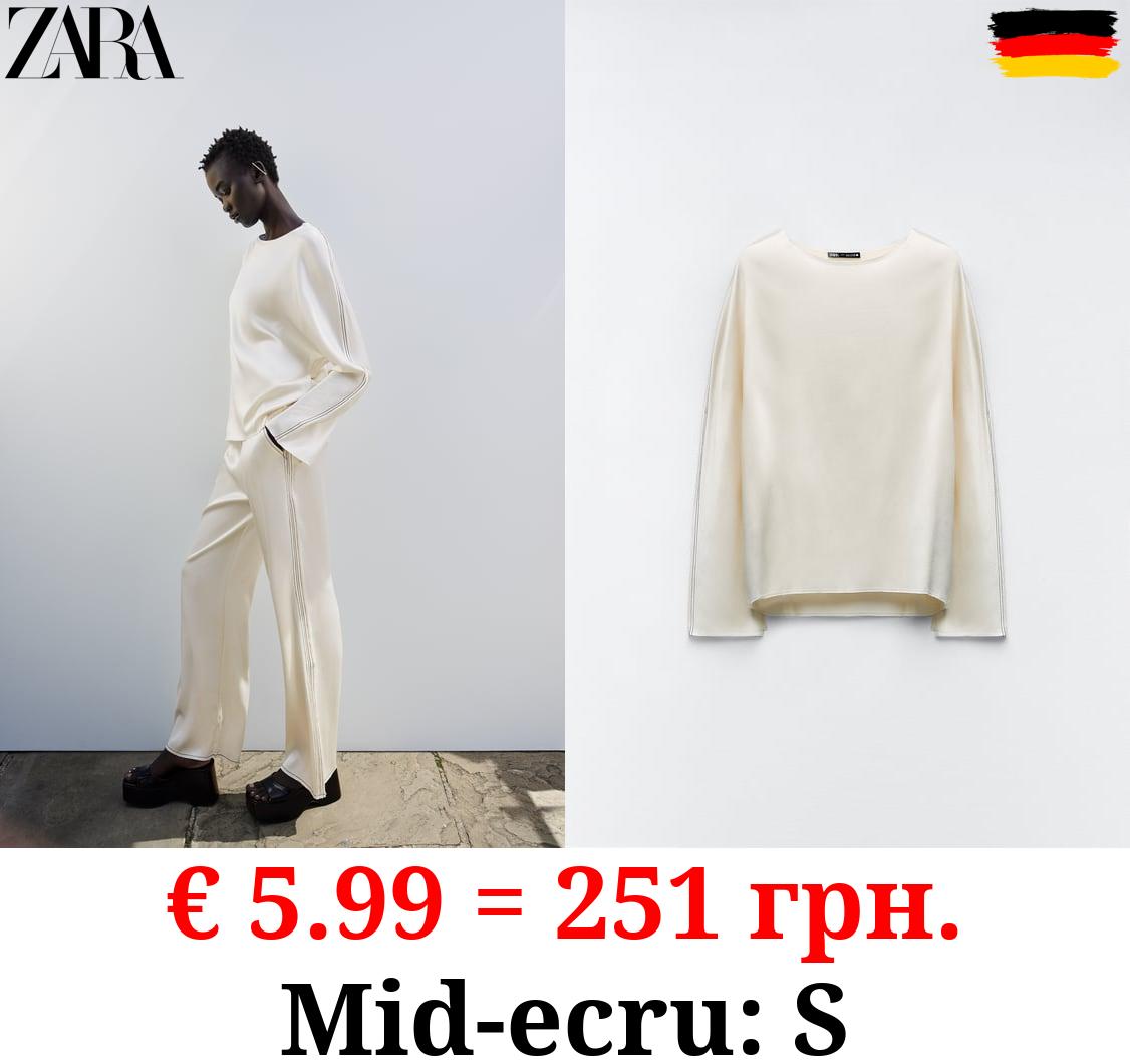 SATIN TOP WITH TOPSTITCHING