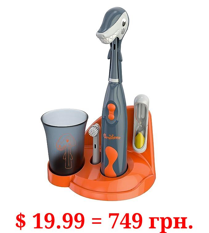 Brusheez® Kids’ Electric Toothbrush Set - Safe & Effective for Ages 3+ - Parent Tested & Approved with Gentle Bristles, 2 Brush Heads, Rinse Cup, 2-Minute Timer, & Storage Base (Shadow The Shark)