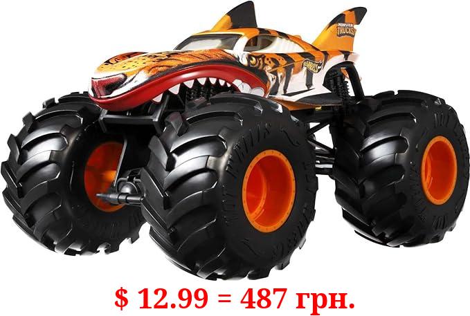 Hot Wheels Monster Trucks Oversized Tiger Shark, 1:24 Scale Die-Cast Toy Truck,Black