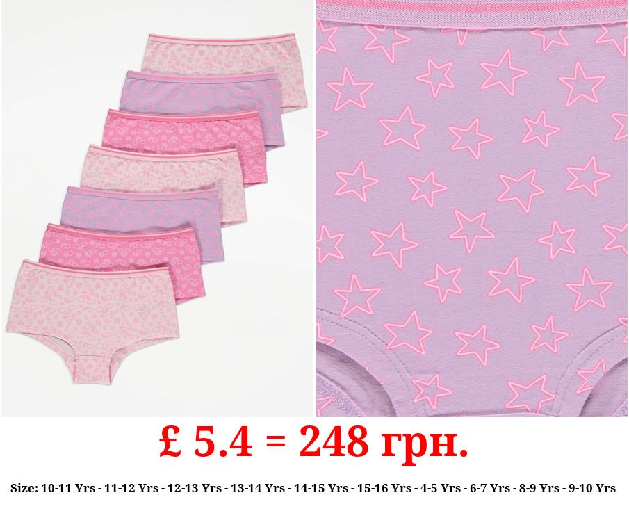 Neon Pink Shape Print Short Knickers 7 Pack