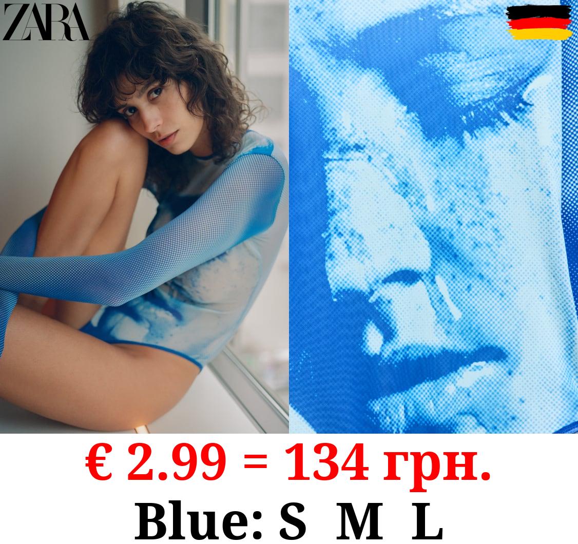 PRINTED TULLE BODYSUIT