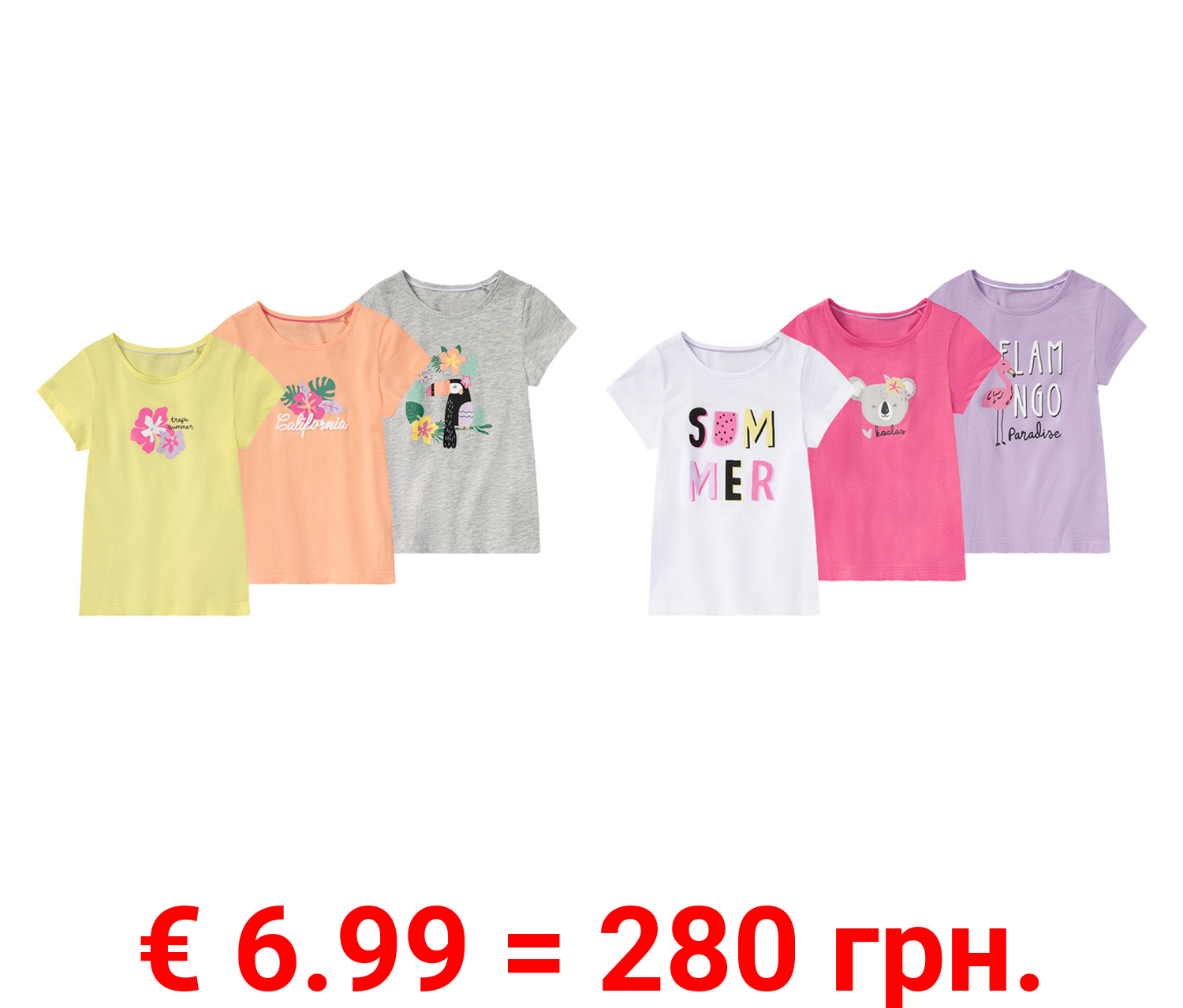 lupilu® Kleinkinder Mädchen T-Shirts, 3 Stück, mit Print