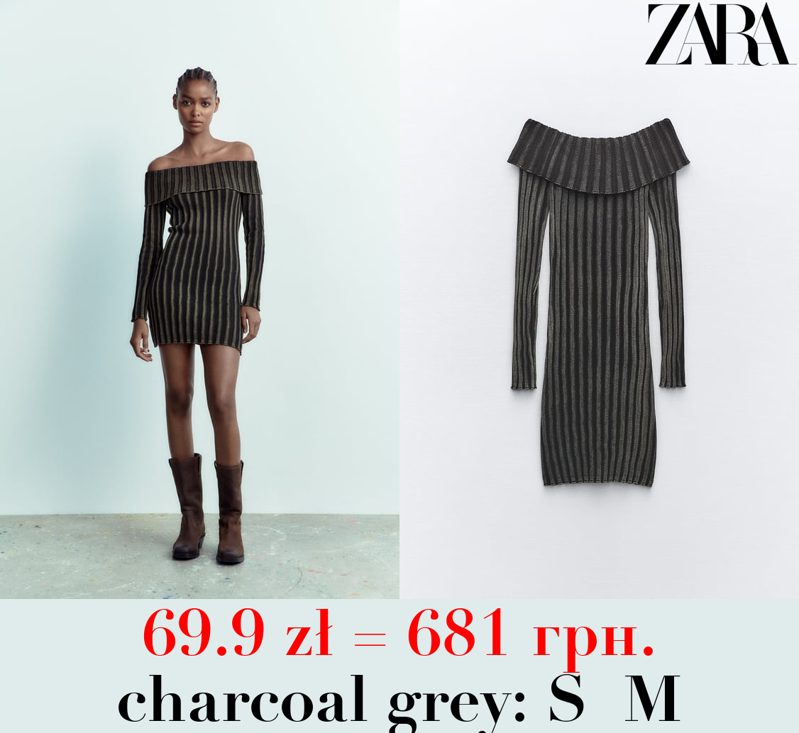 KNIT ACID WASH OFF-THE-SHOULDER DRESS