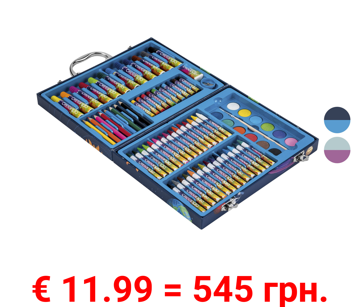 crelando® Kinder-Malkoffer, mit Farben, Stiften und Zubehör