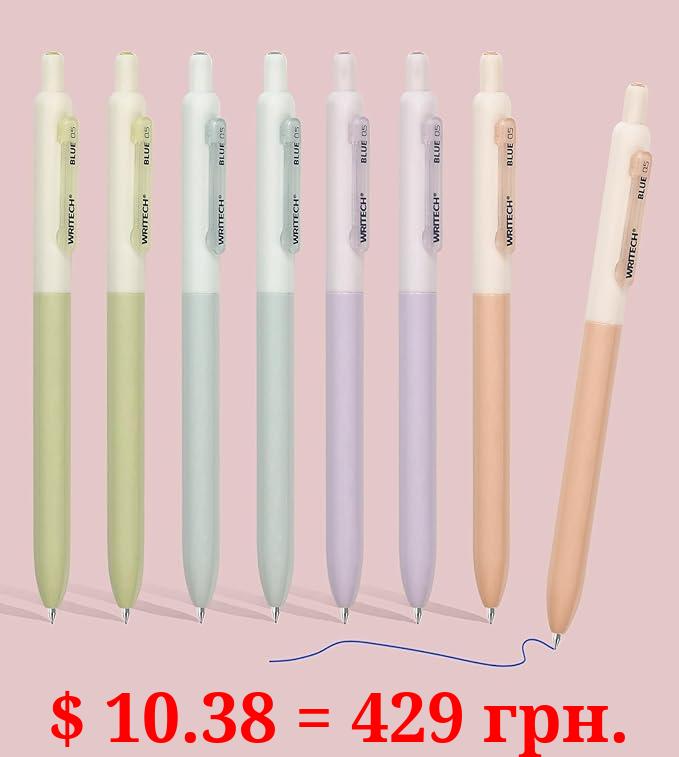 WRITECH Gel Pens Fine Point: Retractable 0.5mm Blue Ink Silent Click Extra Fine No Smear Smudge Smooth Writing Pen 8ct Bullet Tip Non Bleed for Journaling