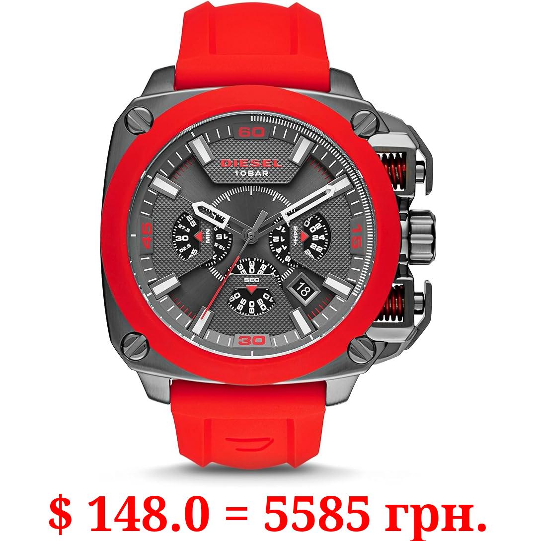 Diesel Men's 'BAMF' Quartz Stainless Steel and Silicone Casual Watch, Color:Red (Model: DZ7368)