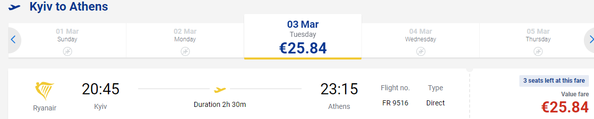 З Києва до Афін прямими перельотами і проживанням на 7 ночей всього за €86! Для всіх €96