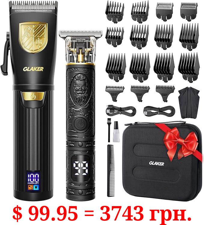 GLAKER Hair Clippers for Men Professional, Cordless Clippers for Hair Cutting, Mens Hair Clippers and Trimmer Kit for Barber with LCD Display 15 Guide Combs,Mens Gifts