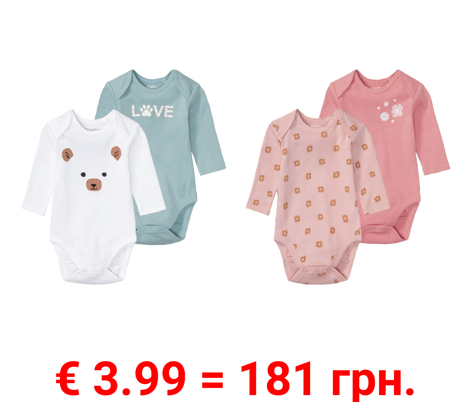 lupilu® Baby Bodies, 2 Stück, aus reiner Bio-Baumwolle