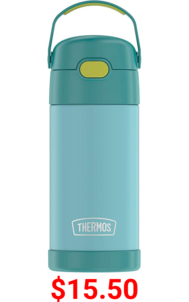 THERMOS FUNTAINER 12 Ounce Stainless Steel Vacuum Insulated Kids Straw Bottle, Blue/Green