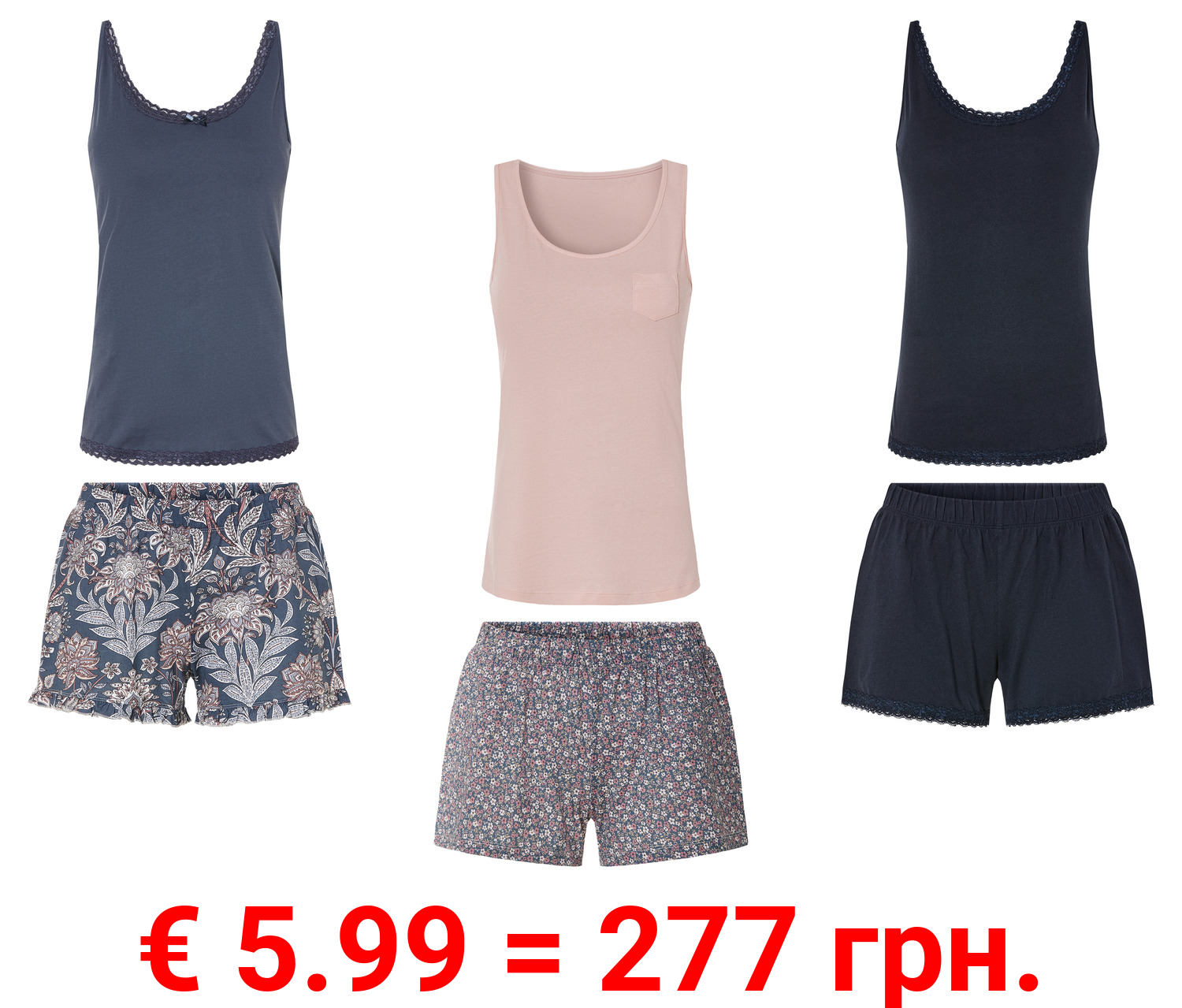 esmara® Damen Pyjama aus reiner Baumwolle