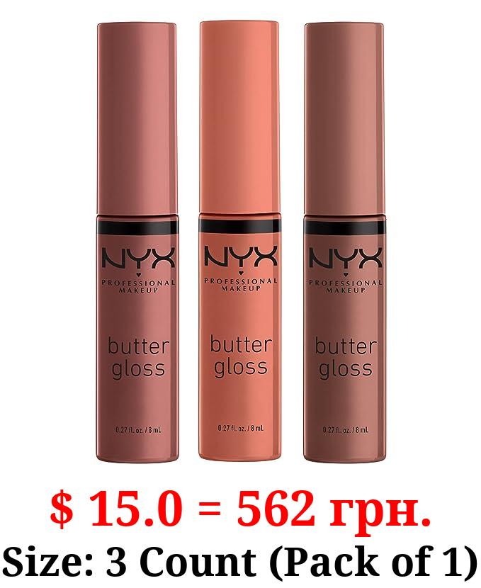 NYX PROFESSIONAL MAKEUP Butter Gloss Brown Sugar, Non-Sticky Lip Gloss - Pack Of 3 (Sugar High, Spiked Toffee, Butterscotch)