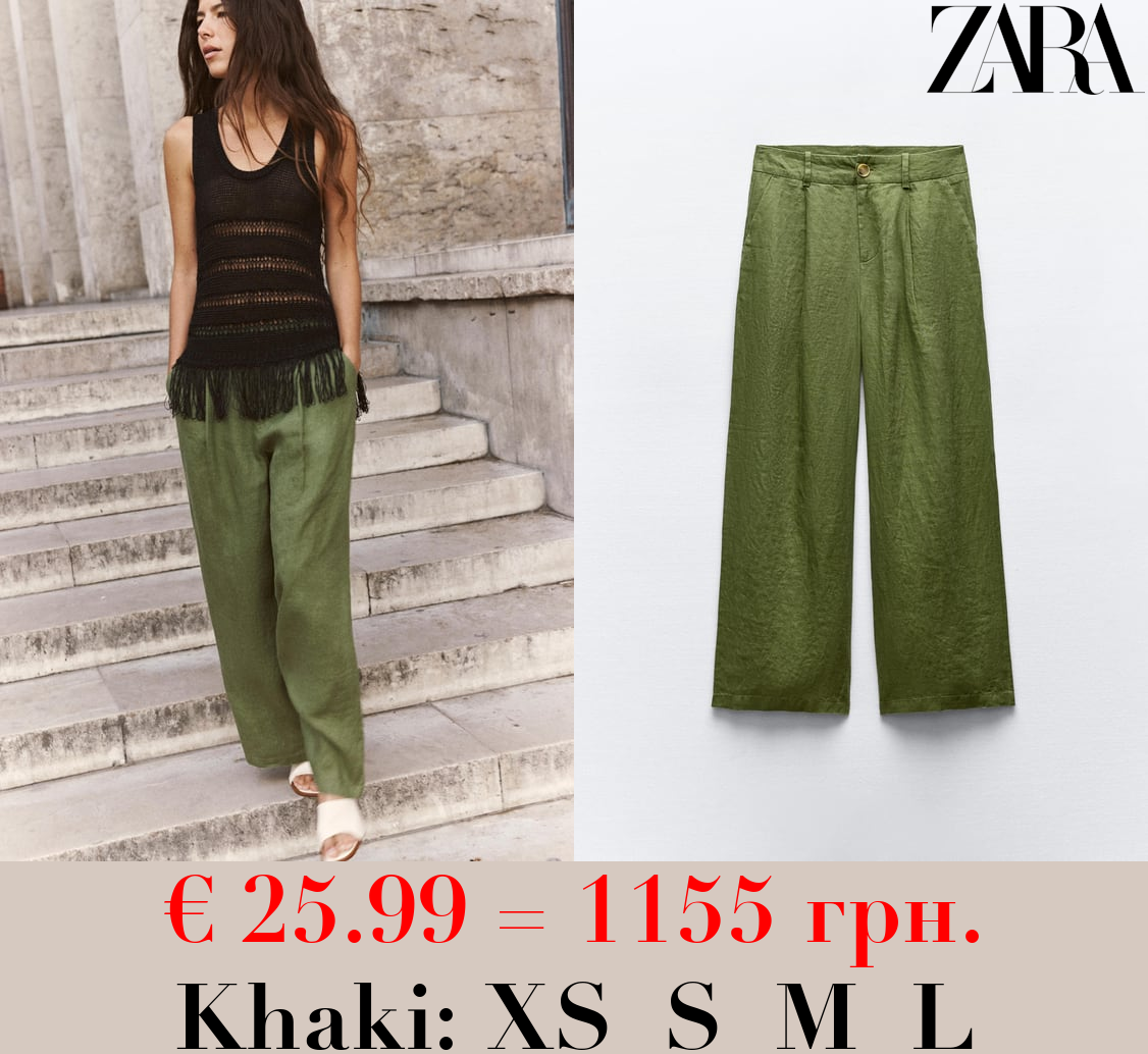 100% LINEN WIDE-LEG TROUSERS