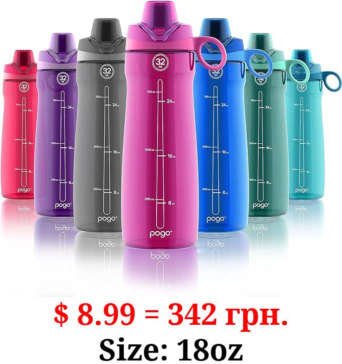 Pogo Plastic Water Bottle with Carry Handle, Reusable, BPA Free, Dishwasher Safe, Perfect for Travel, School, Outdoors, and Gym | 18oz, 32oz, 40oz