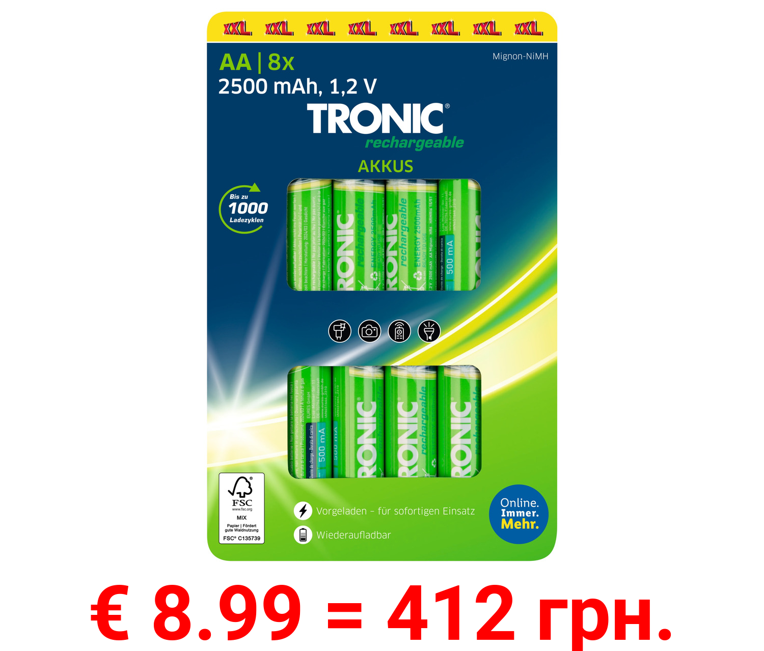 TRONIC® Akku Ni-MH »Ready 2 Use«, 1,2 V, 8 Stück