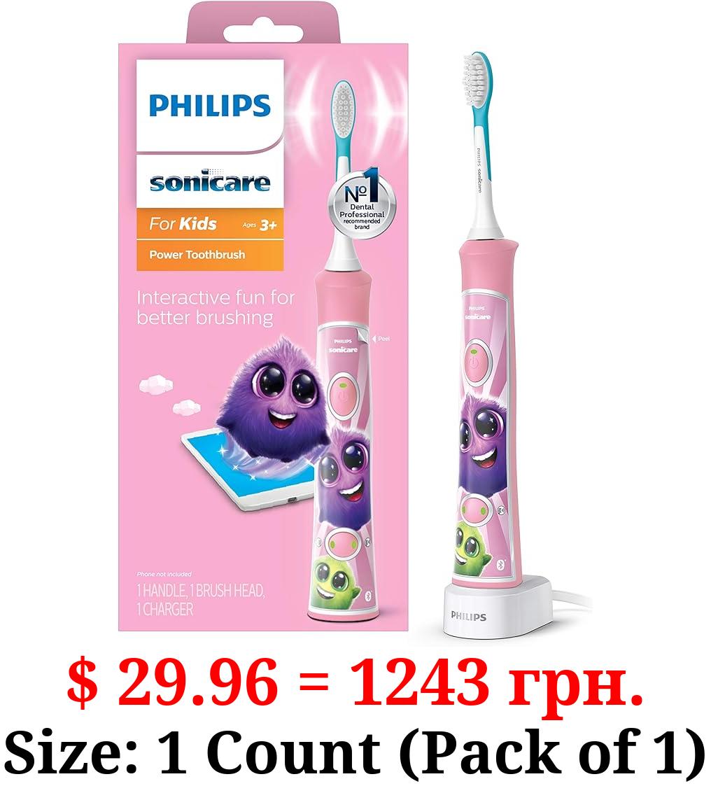 Philips Sonicare for Kids 3+ Bluetooth Connected Rechargeable Electric Power Toothbrush, Interactive for Better Brushing, Pink, HX6351/41