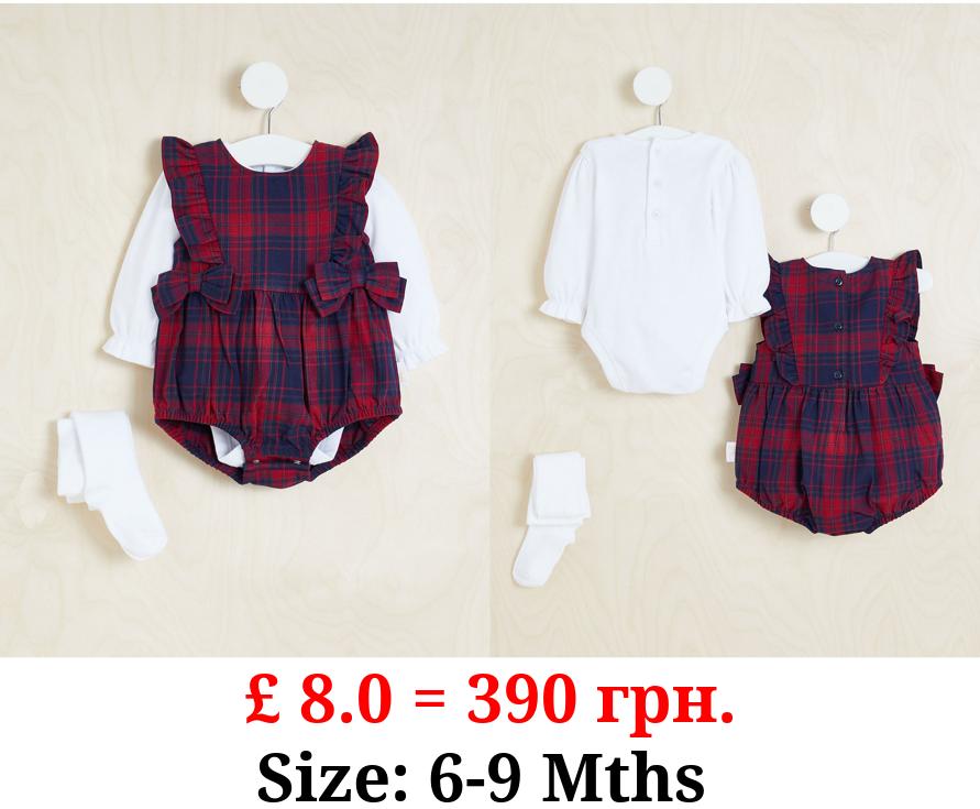 Billie Faiers Checked Romper Bodysuit and Tights Outfit