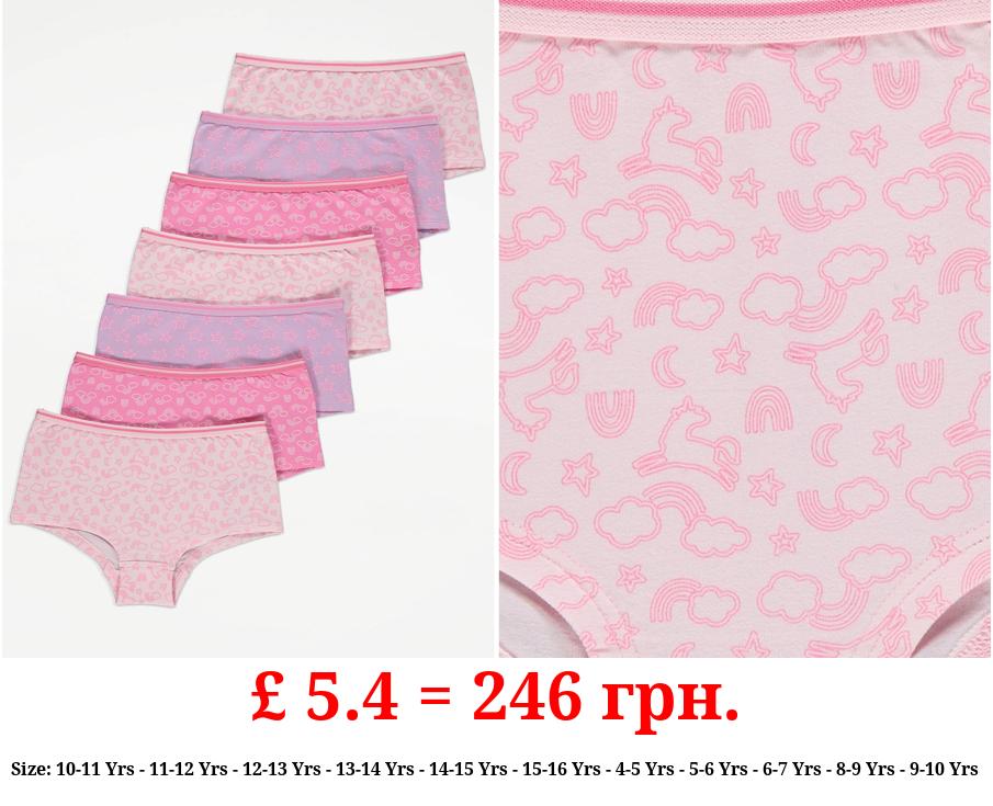 Neon Pink Shape Print Short Knickers 7 Pack